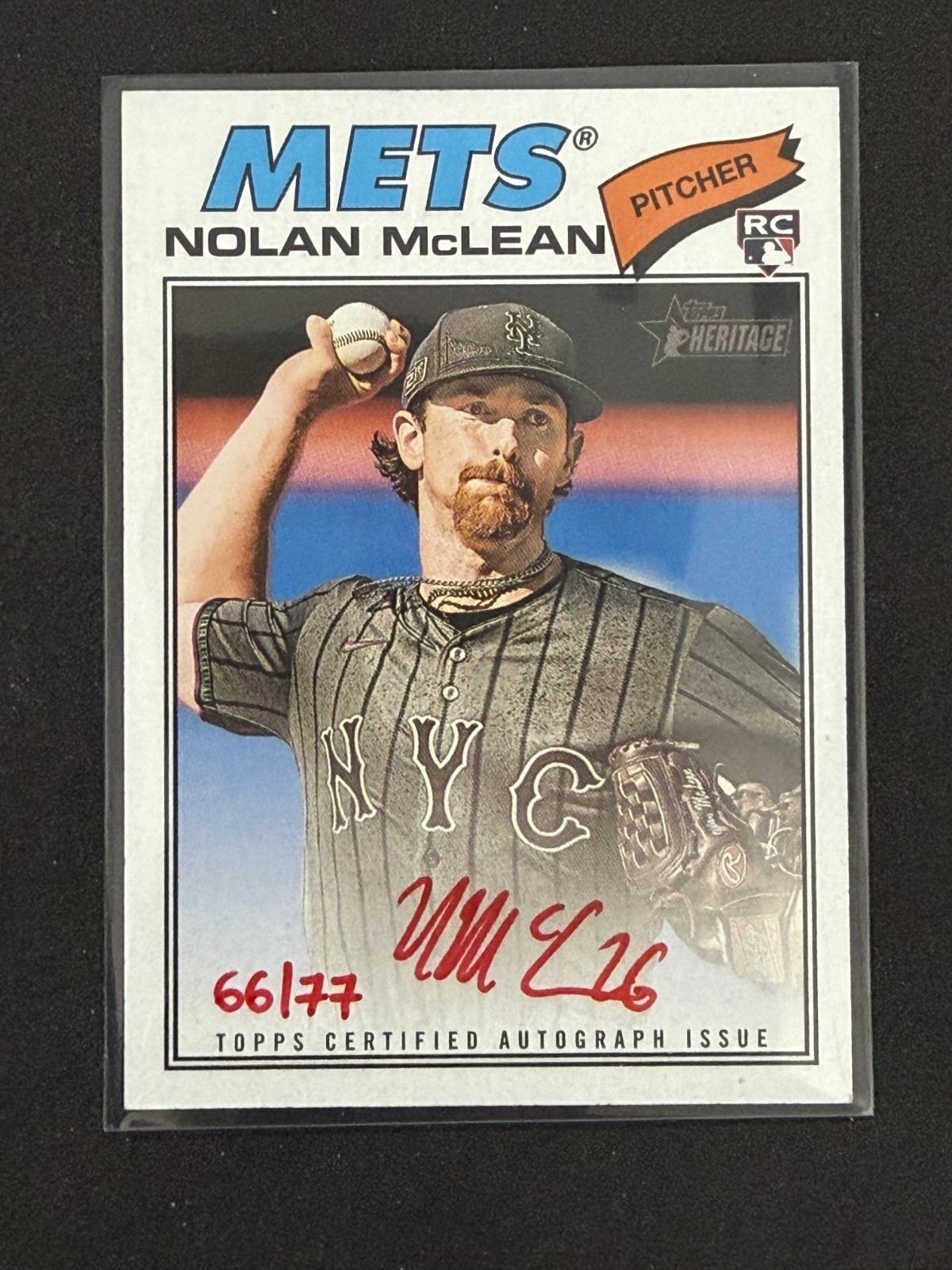 2026 Topps Heritage Nolan McLean Real One RED INK Autograph /77 RC NY Mets Auto