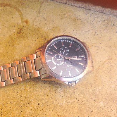 Men's Analog Multi-Dial Watch Rose Gold Tone Metal Bracelet Black Dial