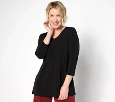 Susan Graver Petite Liquid Knit A-Line Tunic Top Black M New
