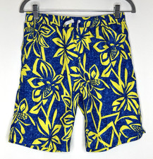 Lands' End Boys Swim Swimsuit Trunks 14-16 L Large Blue Yellow Board Shorts