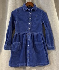 Polo Ralph Lauren Shirt Dress Girls Size 12 Blue Preppy Button Front Pony Logo