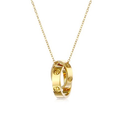 Women's Stainless Steel Necklace -18K Gold Women's Necklace, Gold Interlock - 04