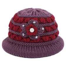 Windproof Warm Acrylic Knit Hat For Women Winter Floral Embroidery Daily Use