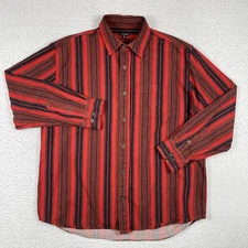 J Peterman Shirt Mens XL Red Black Striped Flannel Gorpcore Casual Travel Work