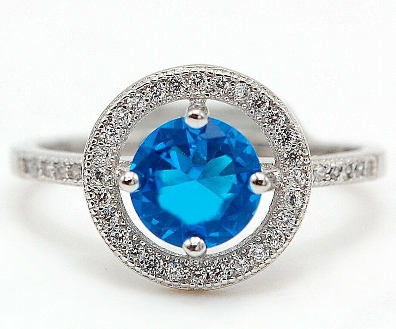 2CT Heat Treated Blue Topaz 925 Solid Sterling Silver Ring Sz 6 N2-1