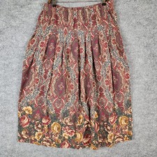 Vintage Talbots Midi Skirt XL Paisley Floral Rayon Womens Burgundy Gold