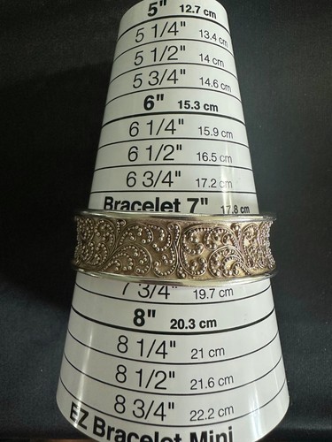 Vintage Heavy Filigree Scroll Two Tone Sterling 925 Cuff Bracelet 7.7” 44.3g - Picture 8 of 12