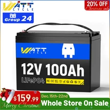 Wattcycle 12V 100Ah LiFePO4 Lithium Battery BMS Deep Cycle for RV Trolling Motor