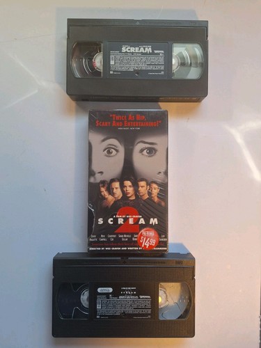 Scream 1 and 2 VHS Tapes -Wes Craven Horror Movie Film 90s Slasher 1 W/OUT Cover - Picture 1 of 4