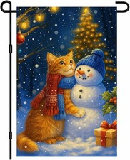 IVN Christmas Garden Flag 12x18 Inch Orange Cat Snowman