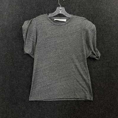 IRO Shirt Women's Medium Gray Puff Sleeve Shoulder Pads Crew Neck Jersey Tee Top