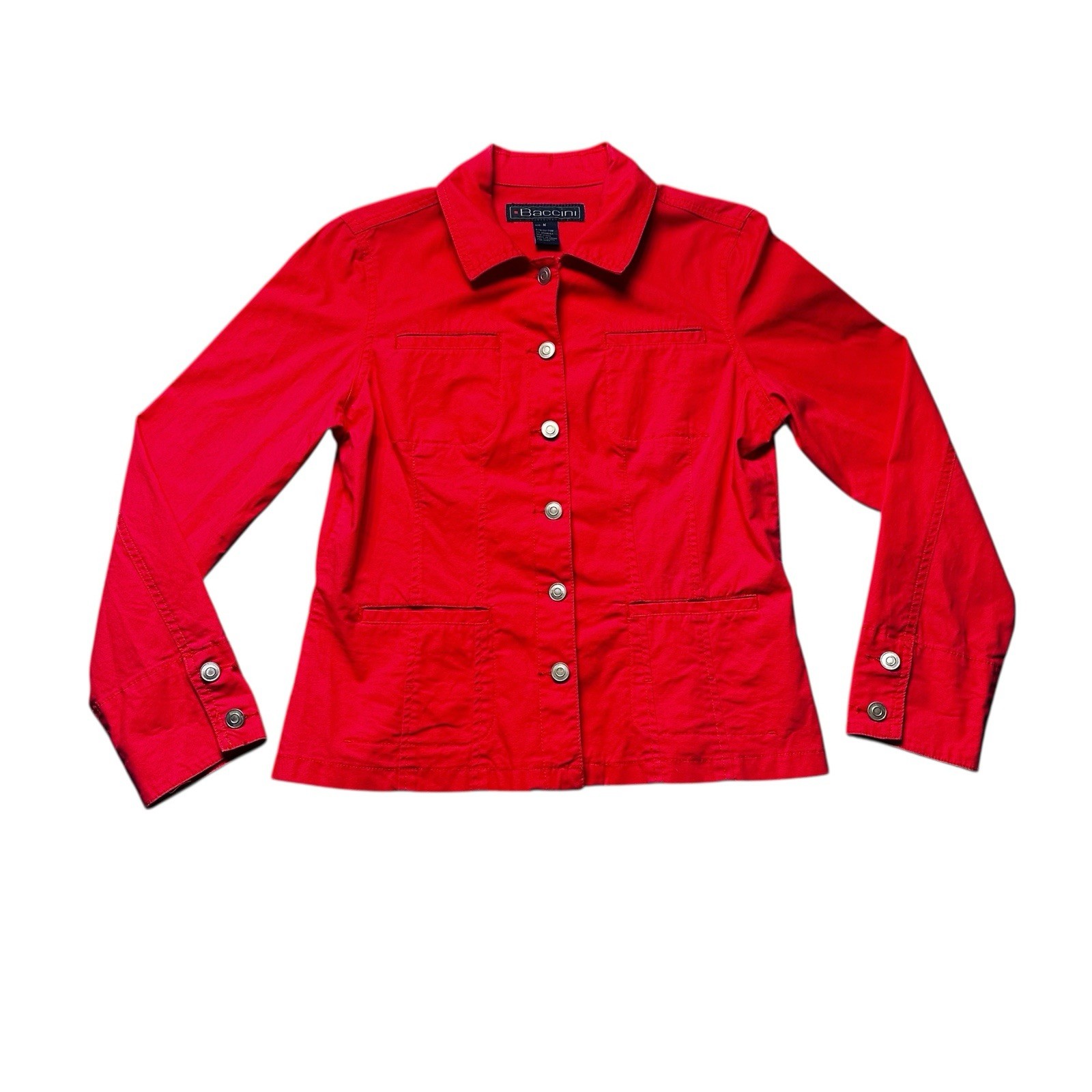 Baccini Red Button Front Twill Jacket Women’s M S… - image 1