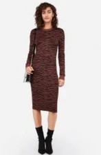 Express x Negin Mirsalehi Zebra Print Crewneck Midi Sweater Dress Women’s M