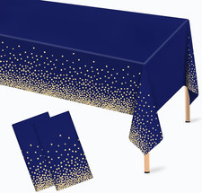 2 Pcs Navy Blue and Gold Plastic Tablecloth for Rectangle Table, 54  108 inches