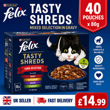 Felix Tasty Shreds Mixed Selection in Gravy Adult Wet Cat Food 40 X 80G Pouches 4.84 per kilo