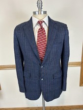 VINTAGE BENJAMIN CHICAGO SLUBBY RAW SILK NAVY BLUE STRIPED BLAZER SIZE 38R