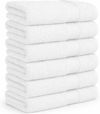 100 Cotton Hand Towels 18x28 Inches, 600 GSM, Soft  Absorbent, Set of 6, White