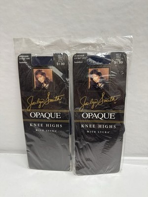 Vtg 2 Jaclyn Smith Knee Highs Opaque 20 Denier Lycra Leg 8.5 11 Sandalfoot Navy