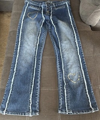 O  LICO Jeans Womens 31 Blue Denim Cotton Stretch Studded Zip Fly Flared Leg