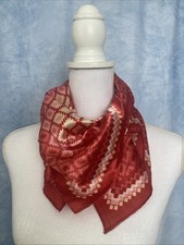 Vintage 1960s Gorgeous Red Pink Geometric Acetate 31  Square Scarf Valentine  s