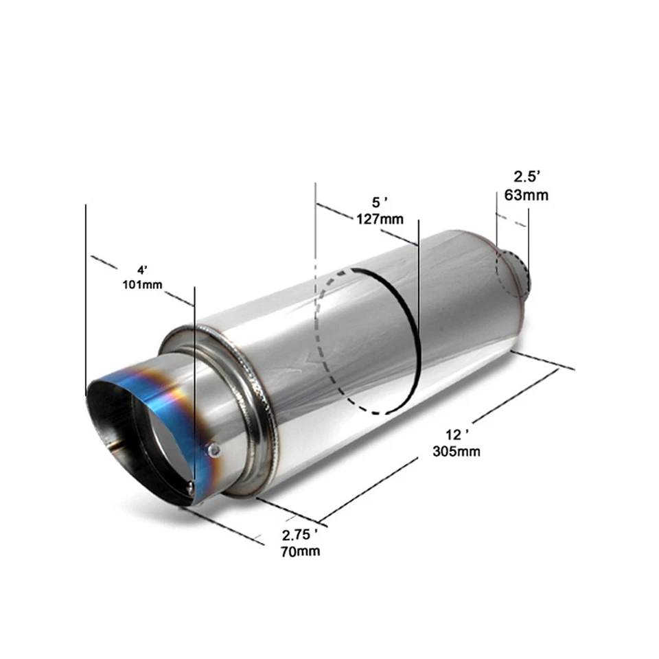 Круглый турбированный глушитель 2,5 дюйма с наклонным наконечником 4 дюйма для Honda Civic Accord S2000 подходит - Изображение 2 из 4