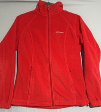 columbia sportswear red fleece full zip jacket, pockets, women's small 1527