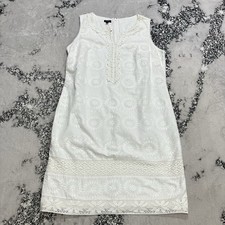Talbots White Eyelet Shift Dress Womens Size 14 Sleeveless Lace Trim NWT