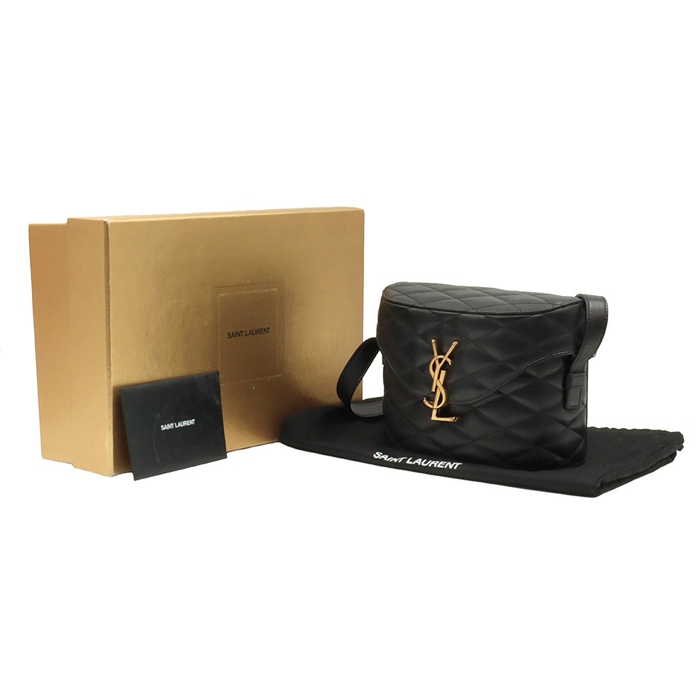 Saint Laurent borsa a tracolla mini box nera in pelle di agnello trapuntata color oro 