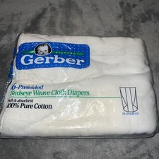 Vintage GERBER 6 Pre-Folded Birdseye Weave Cloth 100 Cotton Diapers
