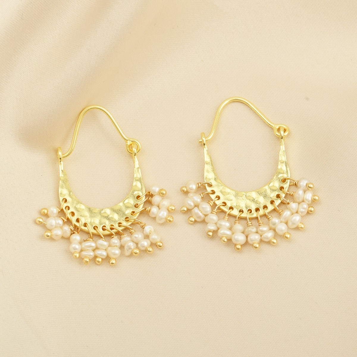 Natural Freshwater Pearl Hoop Earring Brass Gold Plated