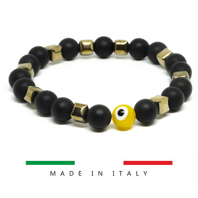 Schwarzes Armband Hämatitarmband GRIECHISCHES AUGE MURANO Böser Blick Glücksbringer