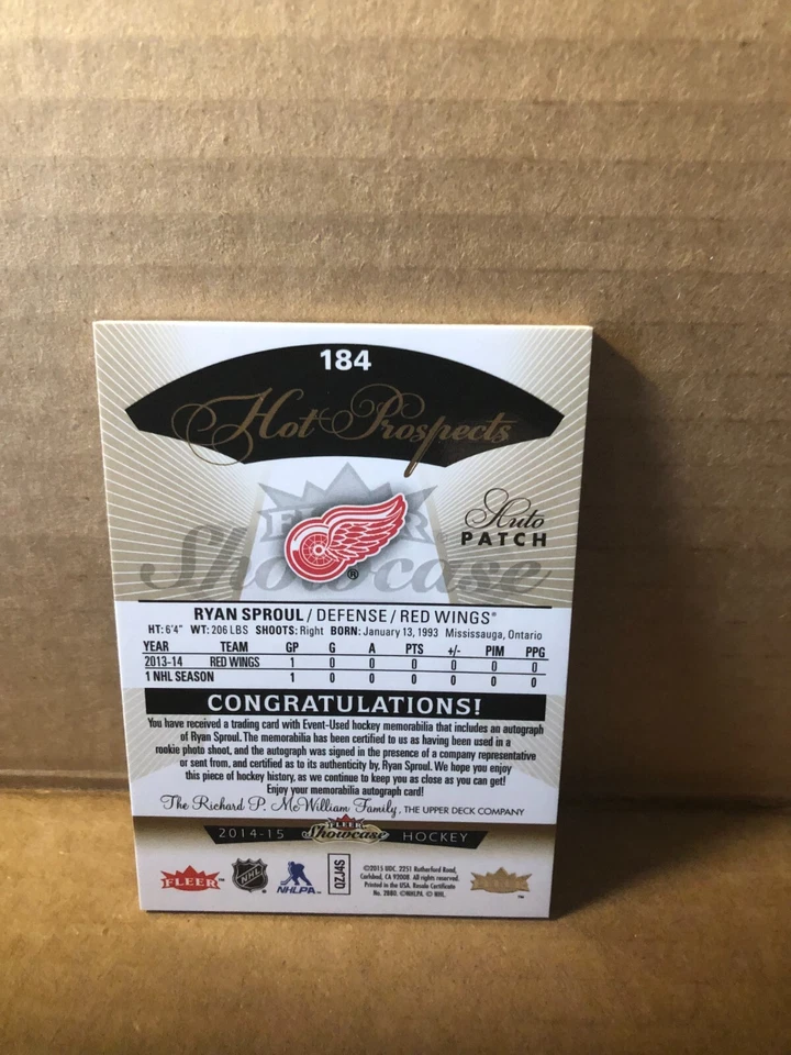 2014-15 Fleer Showcase #184 Ryan Sproul JSY AU 190/375 RC - Image 2 of 2