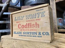 Vintage Lily White Codfish Wood Crate Slade Gorton Boston Massachusetts Fish Box
