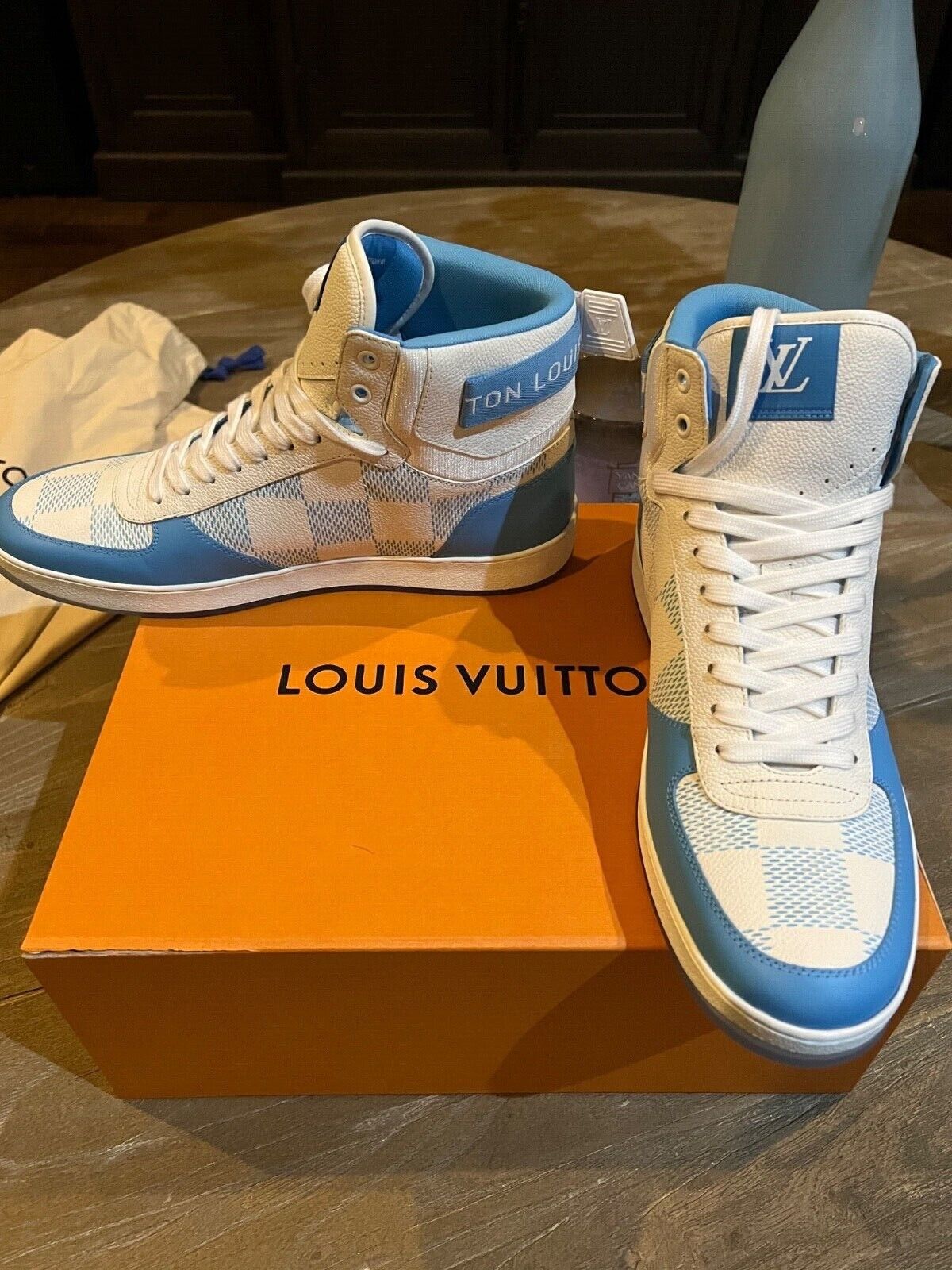 Louis Vuitton Men's Pink & Blue Iridescent Rivoli Sneaker Boot – Luxuria &  Co.