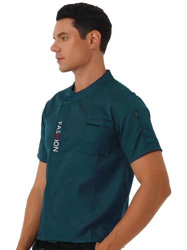 Unisex Chef Coat Double-Breast Short Sleeve Cook Jacket Kitchen Uniform Dress - Picture 133 of 140