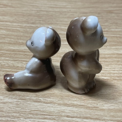2 Vintage Japan bear figurines miniature pair figures ceramic knick knacks - Picture 3 of 9