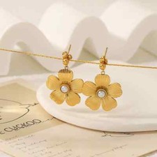Small Hoop 18K Gold Plated Flower Earrings Fashion Stud Girls Jewelry Gift