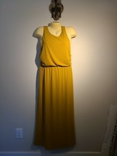 NWT- Womens ANN TAYLOR factory Yellow Ruched Full Length maxi Dress sz. M RV$99