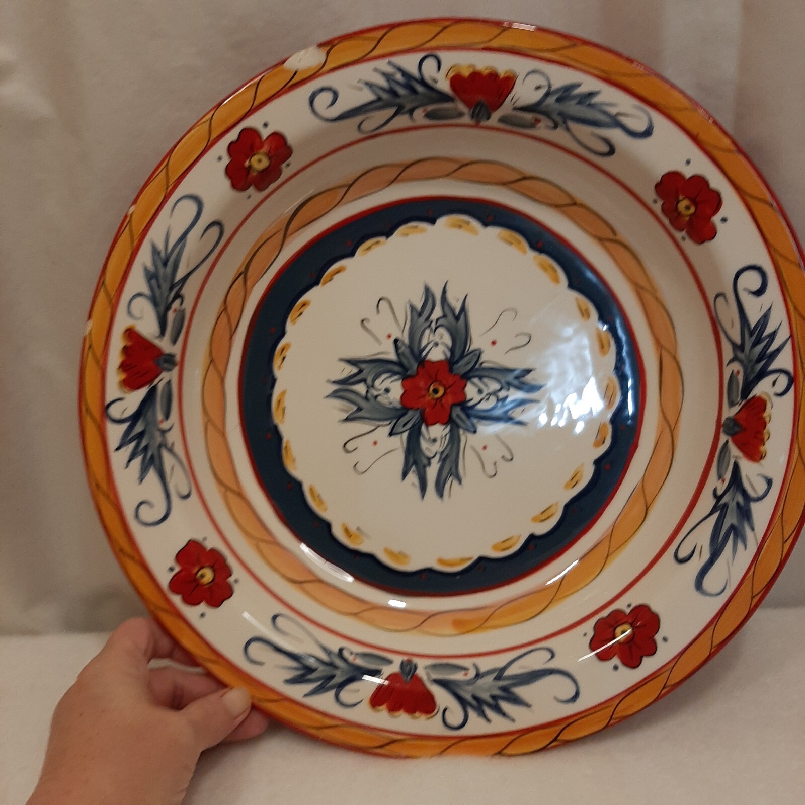 Tabletops Gallery Italiano Hand Painted Handcrafted Large Serving Bowl READ