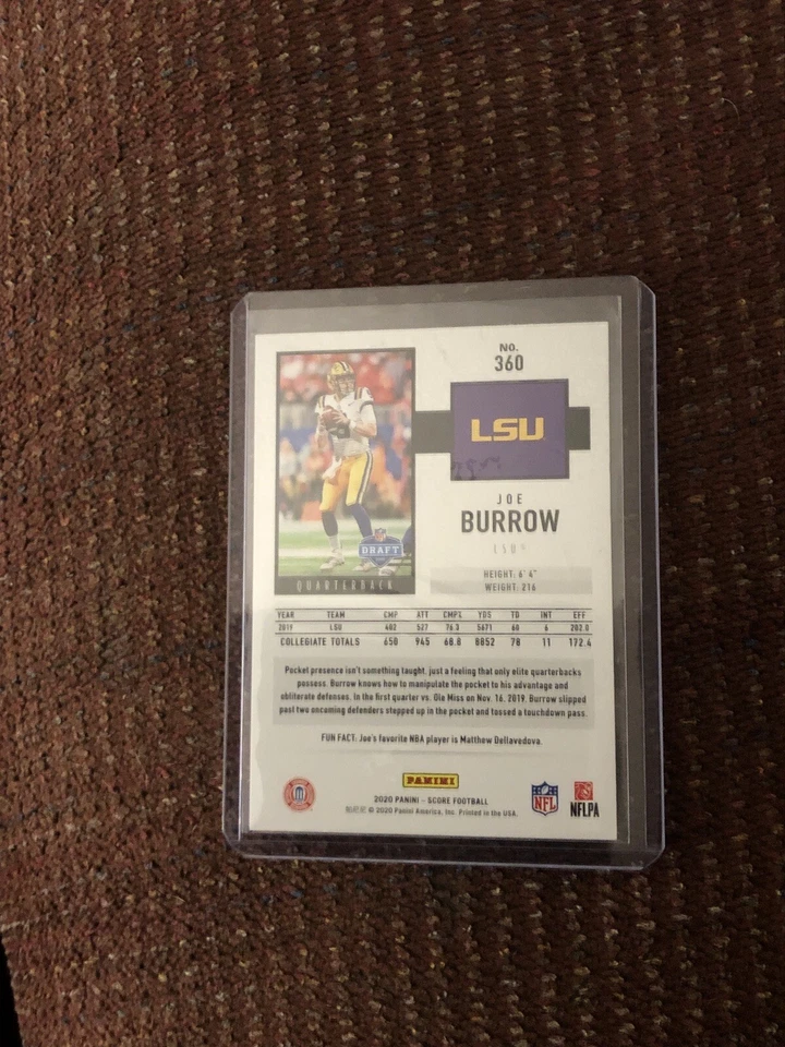Joe Burrow Score Rookie Red Parallew LSU 360 Card 2020 - Image 2 of 2