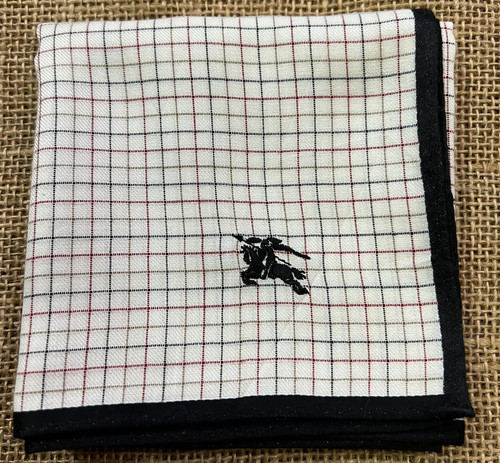 MEN HANKY CLASSIC BLACK & OFF-WHITE CHECKED ART VINTAGE COTTON POCKET SQUARE 19"