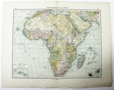 1898 German Outline Map of Africa Full Color Lithography 18 x 23