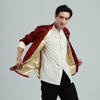 Herren Retro Salingstutzen Anzug Mantel Drachen Bedruckt Jacke Kung Fu Hanfu Top