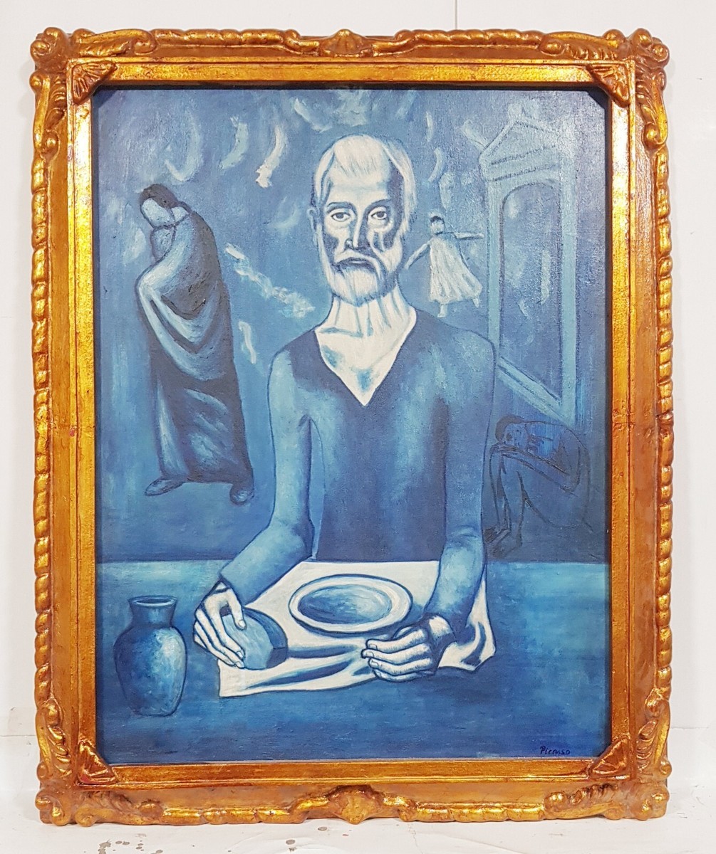 PABLO PICASSO BLUE PERIOD OIL ON CANVAS 1903 WITH FRAME IN GOLDEN