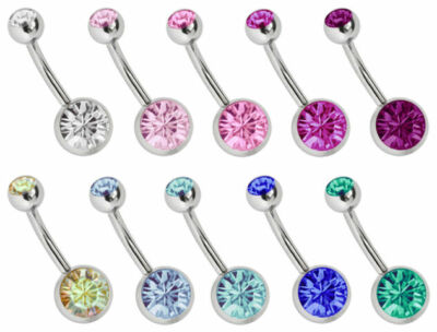 Bauchnabel Piercing Stecker SET 10 Stahl Bananen mit 2 Kristall Kugeln in 8/5mm