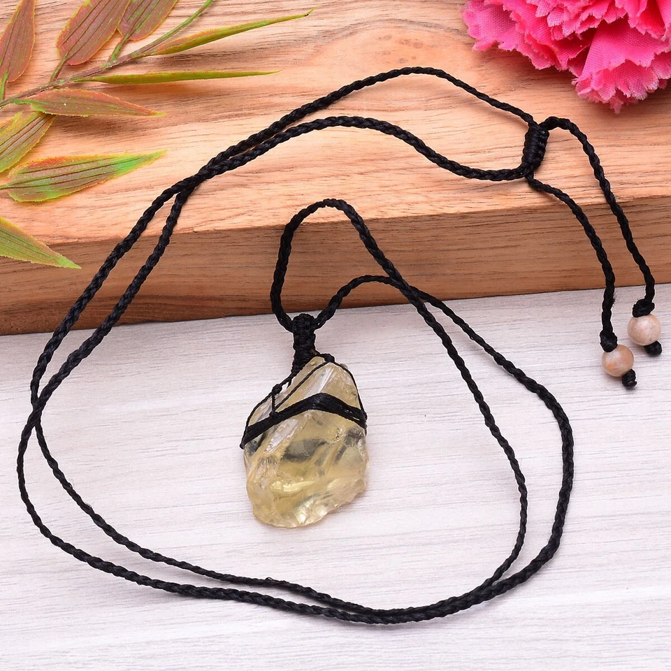 Natürlich Roh Zitrone Quarz Heilung Stilbit, Boho Makramee Handgemacht Kristall - Bild 3 von 4