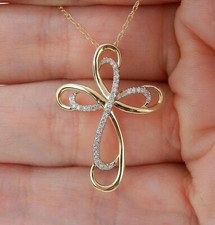 Women's Cross Pendant 1Ct Round Cut Simulated Diamond In 14k Yellow Gold Plated