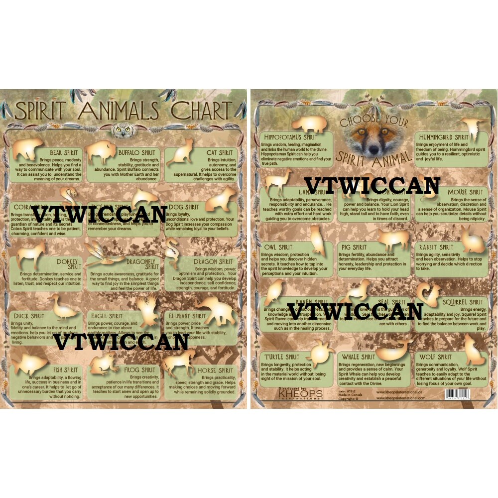Spirit Animals Totem Information Chart Laminated Wiccan Pagan 
