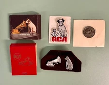 Vintage RCA Victor “His Master’s Voice” Nipper Ephemera Lot Pins, Patch, Matches