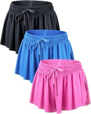 3 Pcs Flowy Running Shorts for Women 2 in 1 Butterfly Shorts with Pockets Spa...